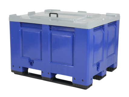 Palettenbox BIG BOX - 1200 &times; 1000 mm - mit Deckel - geschlossen - 3 Kufen - blau (Streugutbeh&auml;lter)