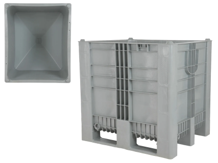 Trichterboden-Palettenbox CB3 High - 1200 x 1000 mm - 850 Liter - ohne Schieberverschluss - 3 Palettenkufen - grau