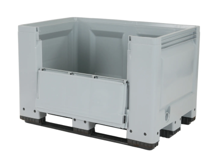 Palettenbox BIG BOX mit Ladeklappe - 1200 &times; 800 mm - geschlossen - 3 Kufen - grau