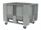 Verrijdbare SB3 palletbox met sledes - 1200 x 1000 x H 945 mm - 4 zwenkwielen - rubber loopvlak - grijs