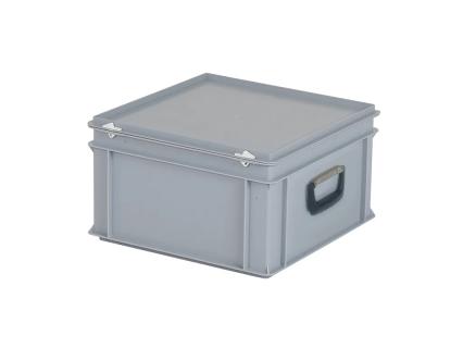 Plastic case - 400 x 400 x H 235 mm - Grey - Stacking bin with lid and case handles