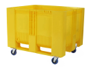 Verrijdbare SB3 palletbox met sledes - 1200 x 1000 x H 945 mm - 4 zwenkwielen - rubber loopvlak - geel