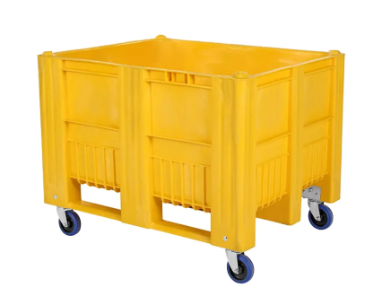 Fahrbare CB3-Palettenbox - 1200 x 1000 mm - 4 Lenkrollen - Lauffl&auml;che aus Gummi - gelb