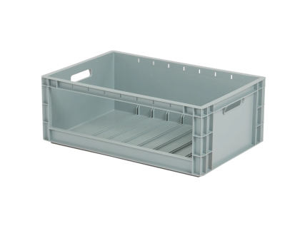 Bac de stockage type Euronorm - 600 x 400 x H 210 mm - avec ouverture de pr&eacute;hension sur le c&ocirc;t&eacute; long - en option avec s&eacute;parateurs