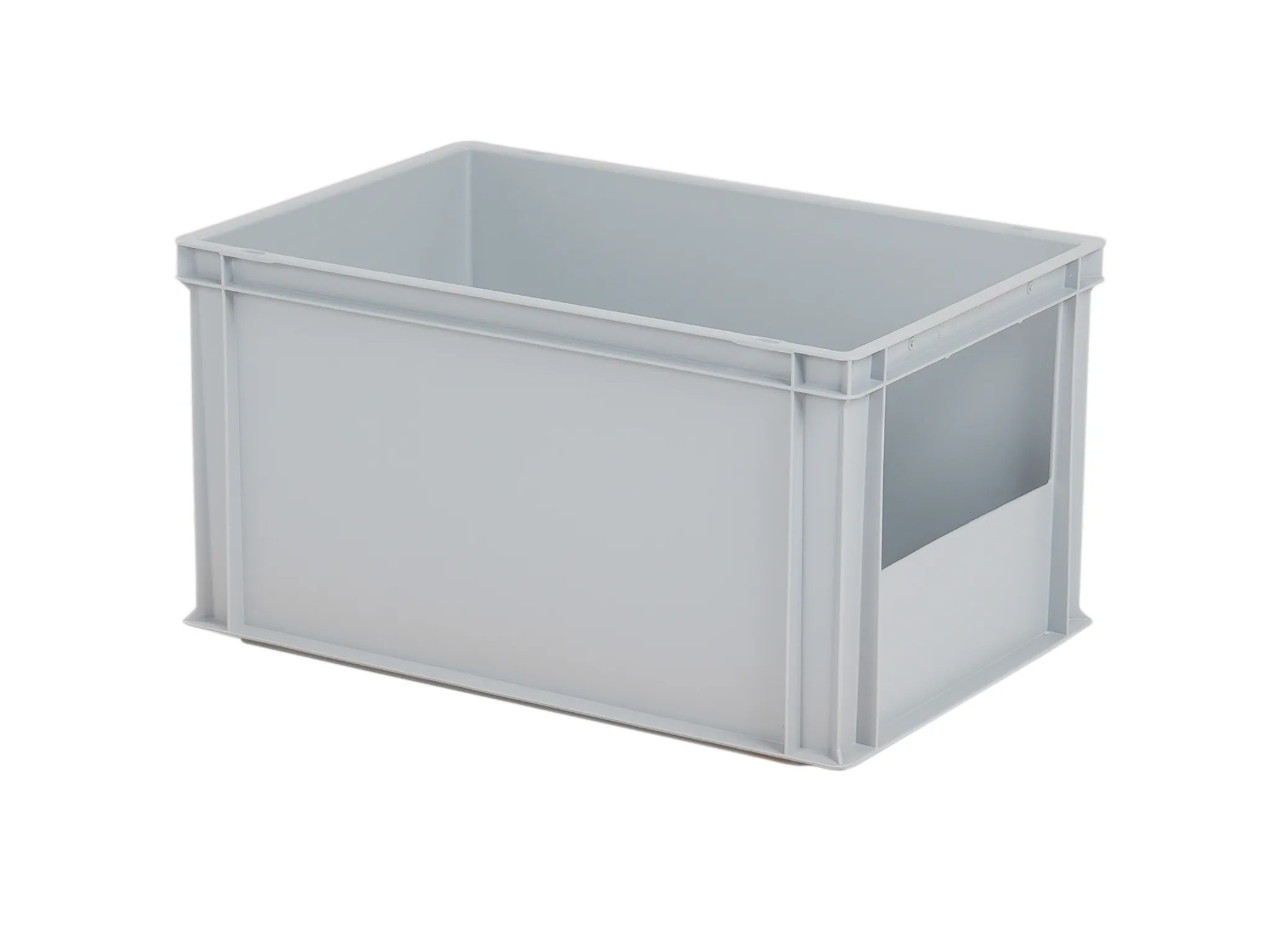 Magazijnbak type Euronorm - 600 x 400 x H 320 mm - gesloten - met grijpopening aan korte zijde - lichtgrijs