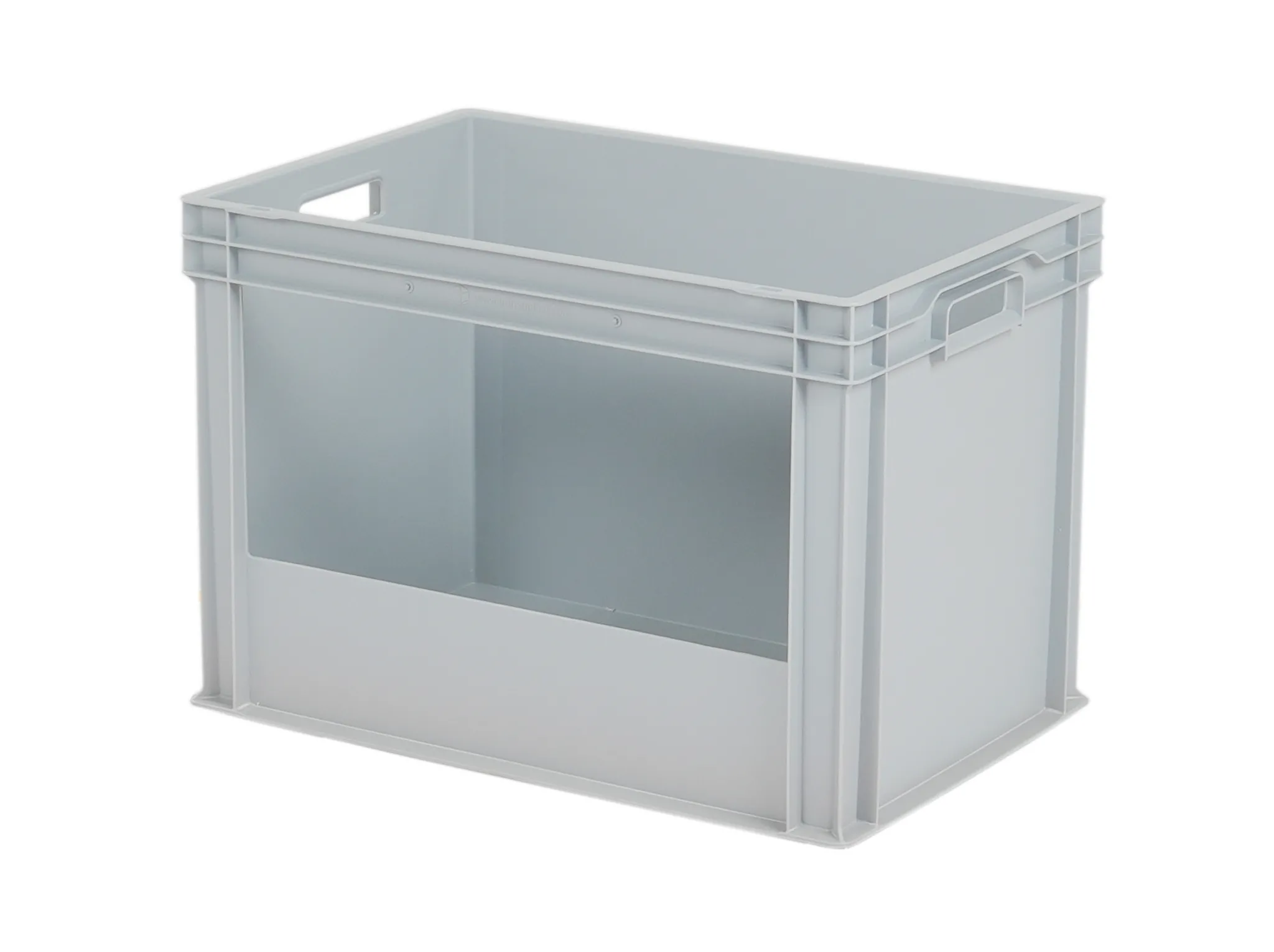 Magazijnbak type Euronorm - 600 x 400 x H 420 mm - gesloten - met grijpopening aan lange zijde - lichtgrijs