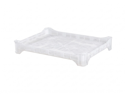 Caisse ventil&eacute;e/caisse de s&eacute;chage 800 x 600 x H 120 mm - mod&egrave;le &agrave; fond &agrave; lattes enti&egrave;rement perfor&eacute; - adapt&eacute; au contact alimentaire - blanc