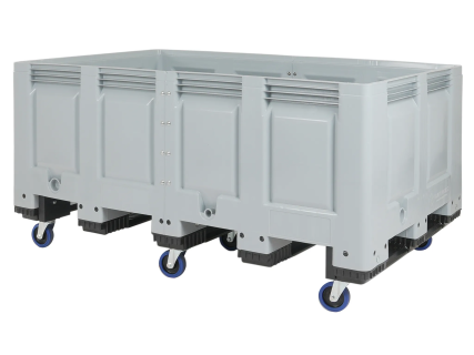 Caisse-palette format XL - type BIG BOX - mobile - version DUO &eacute;largie - 1200 x 1850 x H 955 mm - 1275 litres - 7 roues pivotantes - gris (sur mesure)