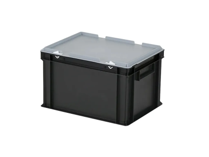 Duocouleur bac et couvercle - 400 x 300 x H 250 mm - Noir-gris - (fond lisse)