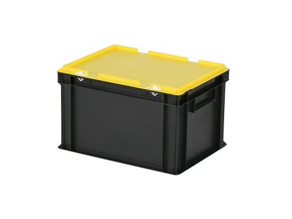 Duocouleur bac et couvercle - 400 x 300 x H 250 mm - Noir-jaune - (fond lisse)