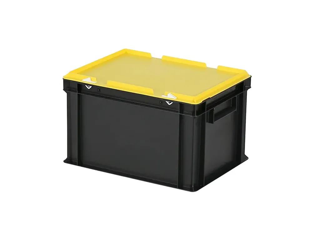Combicolor stacking bin with lid - 400 x 300 x H 250 mm - black-yellow
