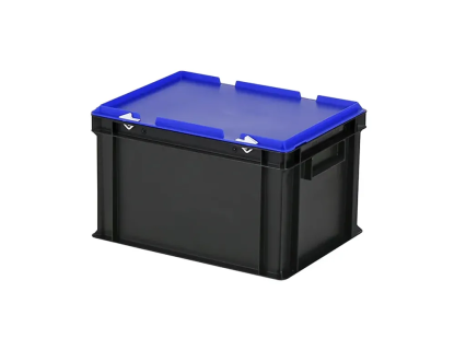 Duocouleur bac et couvercle - 400 x 300 x H 250 mm - Noir-bleu - (fond lisse)