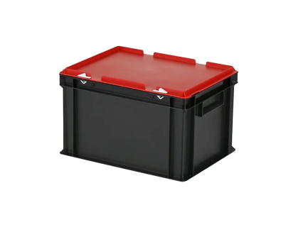 Duocouleur bac et couvercle - 400 x 300 x H 250 mm - Noir-rouge - (fond lisse)