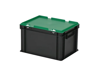 Duocouleur bac et couvercle - 400 x 300 x H 250 mm - Noir-vert - (fond lisse)