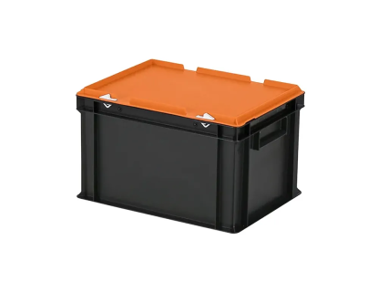 Duocouleur bac et couvercle - 400 x 300 x H 250 mm - Noir-orange - (fond lisse)