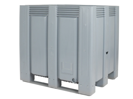 Pallet box BIG BOX - 1200 &times; 1000 mm - on 3 runners - closed - grey