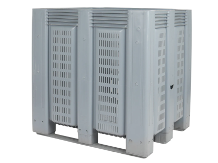 Pallet box BIG BOX - 1200 &times; 1000 mm - on 3 runners - perforated - grey