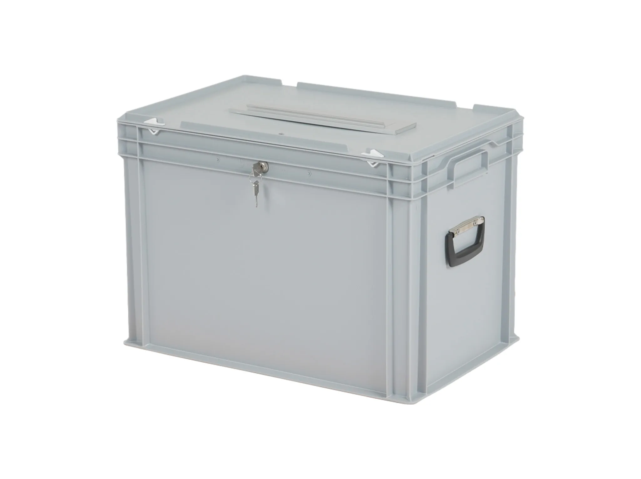 Ballot box with letterbox flap and lock - 600 x 400 x H 439 mm - grey - equal lock