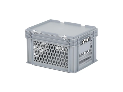 Dekselkrat LIGHT - 400 x 300 x H 255 mm - geheel geperforeerd - grijs
