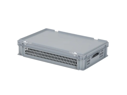 Dekselkrat LIGHT - 600 x 400 x H 145 mm - geheel geperforeerd - grijs