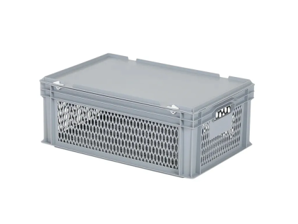 Dekselkrat LIGHT - 600 x 400 x H 235 mm - geheel geperforeerd - grijs