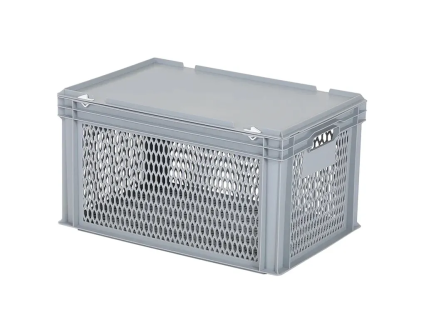 Dekselkrat LIGHT - 600 x 400 x H 335 mm - geheel geperforeerd - grijs
