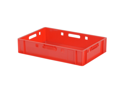 Stapelbak E1 - 600 x 400 x H 125 mm - geventileerde bovenrand - gladde bodem - rood