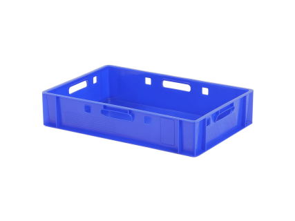 Stapelbeh&auml;lter E1 - 600 x 400 x H 125 mm - bel&uuml;fteter Oberrand - glatter Boden - blau