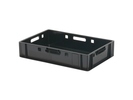 Stapelbeh&auml;lter E1 - 600 x 400 x H 125 mm - bel&uuml;fteter Oberrand - glatter Boden - schwarz