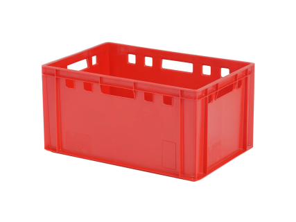 Stapelbak E3 - 600 x 400 x H 300 mm - geventileerde bovenrand - gladde bodem - rood