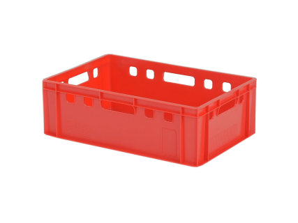 Stapelbak E2 - 600 x 400 x H 200 mm - geventileerde bovenrand - gladde bodem - rood