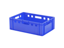 E2 stacking bin - 600 x 400 x H 200 mm - ventilated upper rim - smooth base - blue