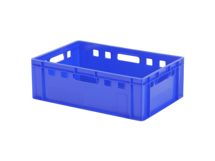 Stapelbeh&auml;lter E2 - 600 x 400 x H 200 mm - bel&uuml;fteter Oberrand - glatter Boden - blau