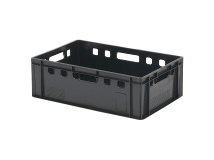 Stapelbeh&auml;lter E2 - 600 x 400 x H 200 mm - bel&uuml;fteter Oberrand - glatter Boden - schwarz