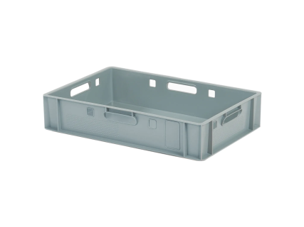Stapelbak E1 - 600 x 400 x H 125 mm - geventileerde bovenrand - gladde bodem - grijs