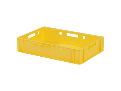 E1 stacking bin - 600 x 400 x H 125 mm - ventilated upper rim - smooth base - yellow