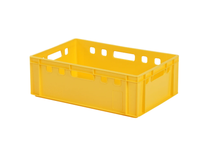 E2 stacking bin - 600 x 400 x H 200 mm - ventilated upper rim - smooth base - yellow