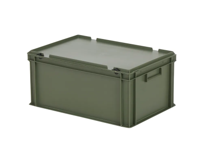 Military Box - Stackable Crate with Lid - 600 x 400 x H 295 mm (reinforced Base) - Olive Green
