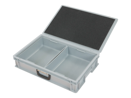 Case with insert bins - 600 x 400 x H 133 mm - grey - with 2 wide insert bins 1/2 - grey