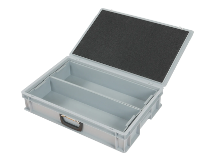 Case with insert bins - 600 x 400 x H 133 mm - grey - with 2 long insert bins 1/2 - grey