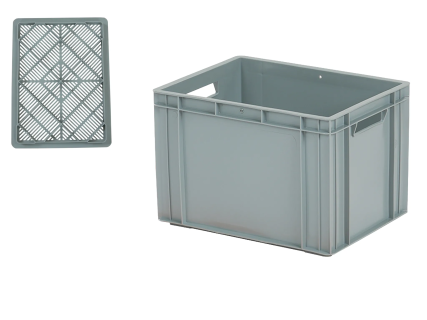 Stacking crate / bicycle crate / asparagus crate - 400 x 300 x H 273 mm - closed walls - open base - grey