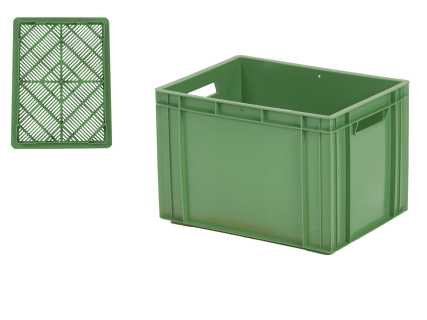 Caisse gerbable / caisse pour v&eacute;lo / caisse &agrave; asperges - 400 x 300 x H 273 mm - parois ferm&eacute;es - fond ouvert - vert
