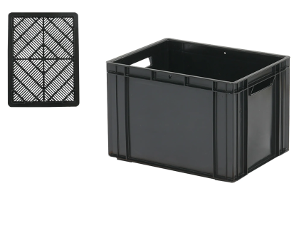 Stapelkrat / Fietskrat / Aspergekrat - 400 x 300 x H 273 mm - gesloten wanden - open bodem - zwart