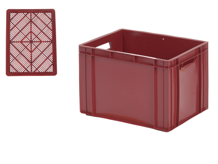 Caisse gerbable / caisse pour v&eacute;lo / caisse &agrave; asperges - 400 x 300 x H 273 mm - parois ferm&eacute;es - fond ouvert - rouge