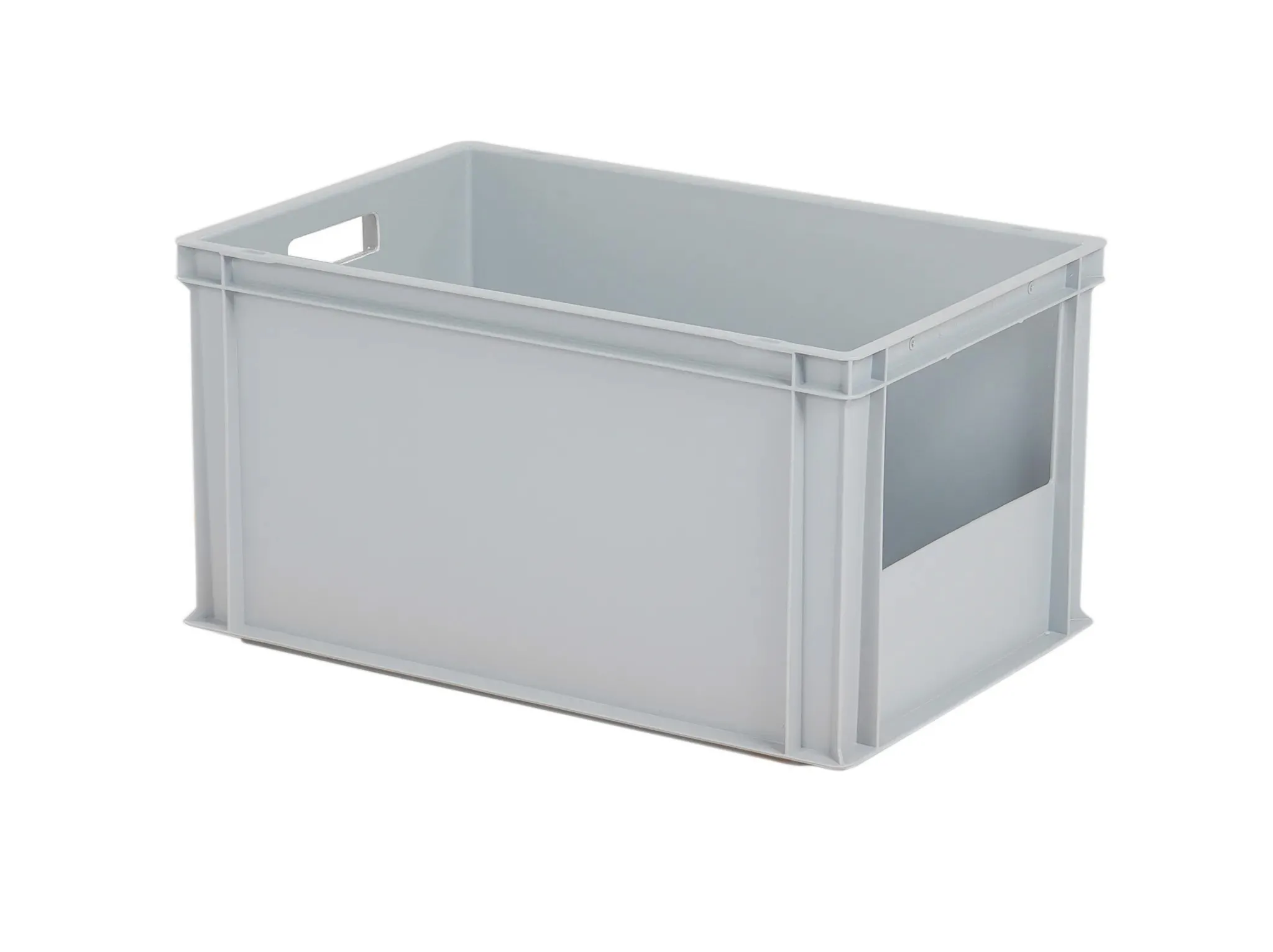 Bac de stockage type Euronorm - 600 x 400 x H 320 mm - ferm&eacute; - avec ouverture de pr&eacute;hension sur le c&ocirc;t&eacute; court - gris clair