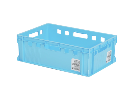Stapelbeh&auml;lter E2-Performance - 600 x 400 x H 200 mm - bel&uuml;fteter oberer Rand - glatter Boden - hellblau