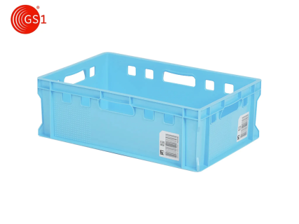 Stapelbak E2 Performance - 600 x 400 x H 200 mm - geventileerde bovenrand - gladde bodem - lichtblauw
