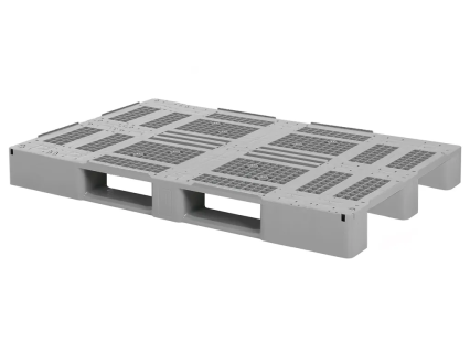 Plastic pallet D3-DUO - 1500 x 1000 mm - with 7 mm rims all around - 3 pallet runners - reinforced