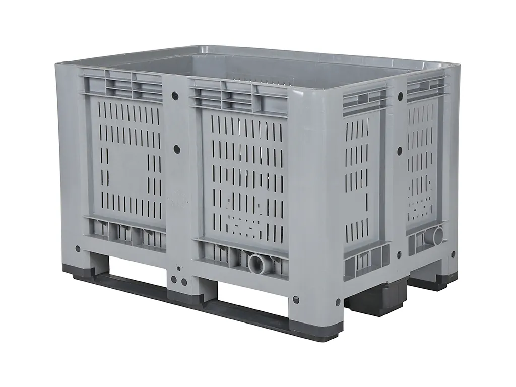 Kunststof palletbox 1089 F3T - 1200 x 800 x H 780 mm - 3 sledes - geperforeerd - grijs