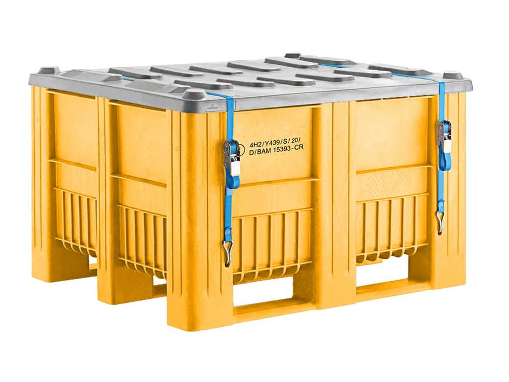 Kunststoff Palettenbox UN-Zulassung - 1200 x 1000 mm - auf 3 Kufen - Gelb